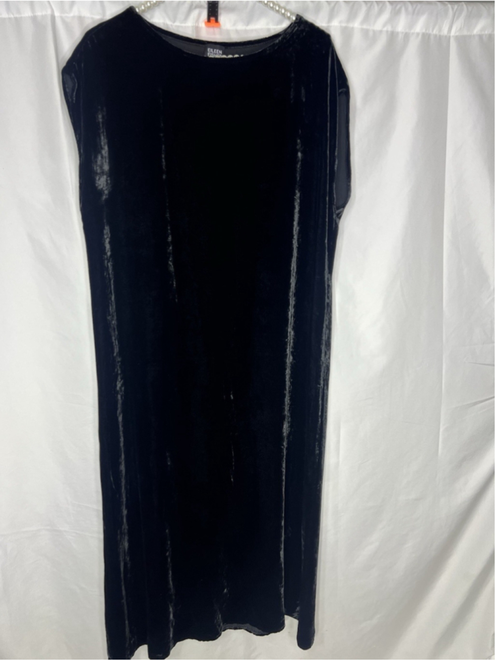 Eileen Fisher Black Velvet Midi Shift Dress Size Large Minimalist Lagenlook Glam